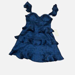 B.Darlin Juniors Mini Fit & Flare Ruched Bodice Jacquard Dress Party Blue 15/16